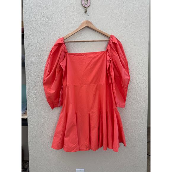 NWT $128 Mille Anais Puff Sleeve Coral Mini Dress Size w/ Tie - Picture 3 of 7
